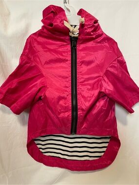 Hot Pink Hooded Dog Jacket with Striped Lining